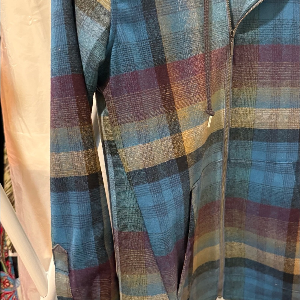 Pendleton Plaid Hooded Jacket Wool Blend Zip Up Blue Teal Burgundy XXS - Picture 4 of 10